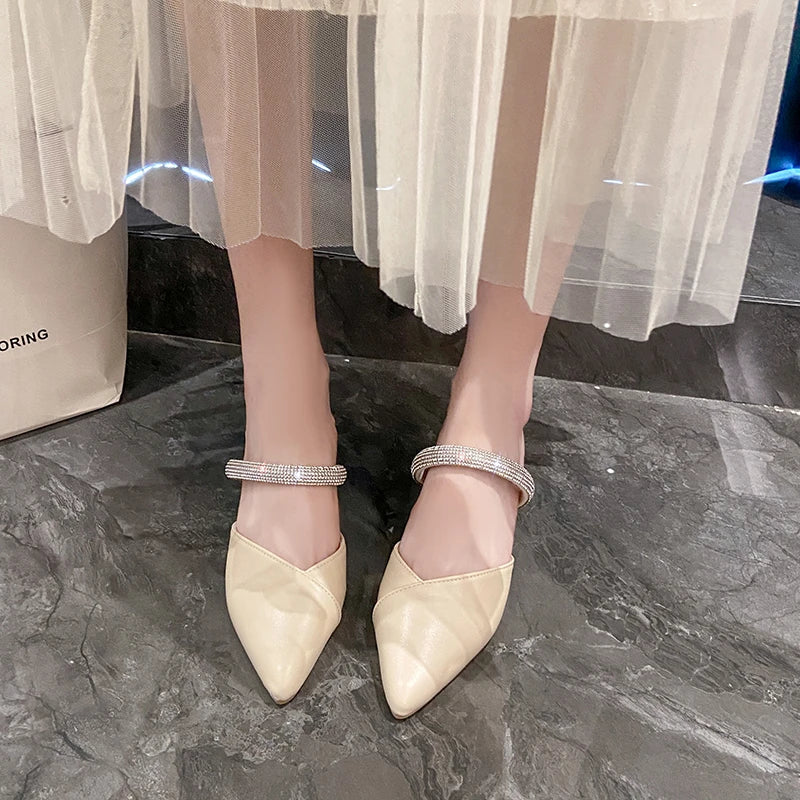 Rhinestone Pointed-Toe Mule Heels