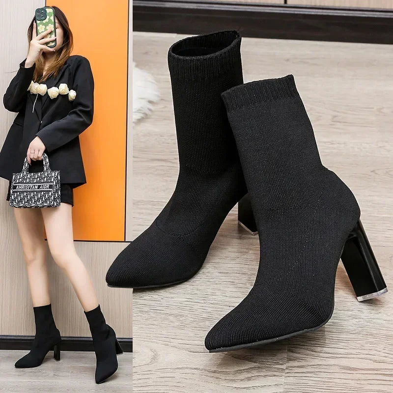 Pointed Toe Sock Ankle Boots
