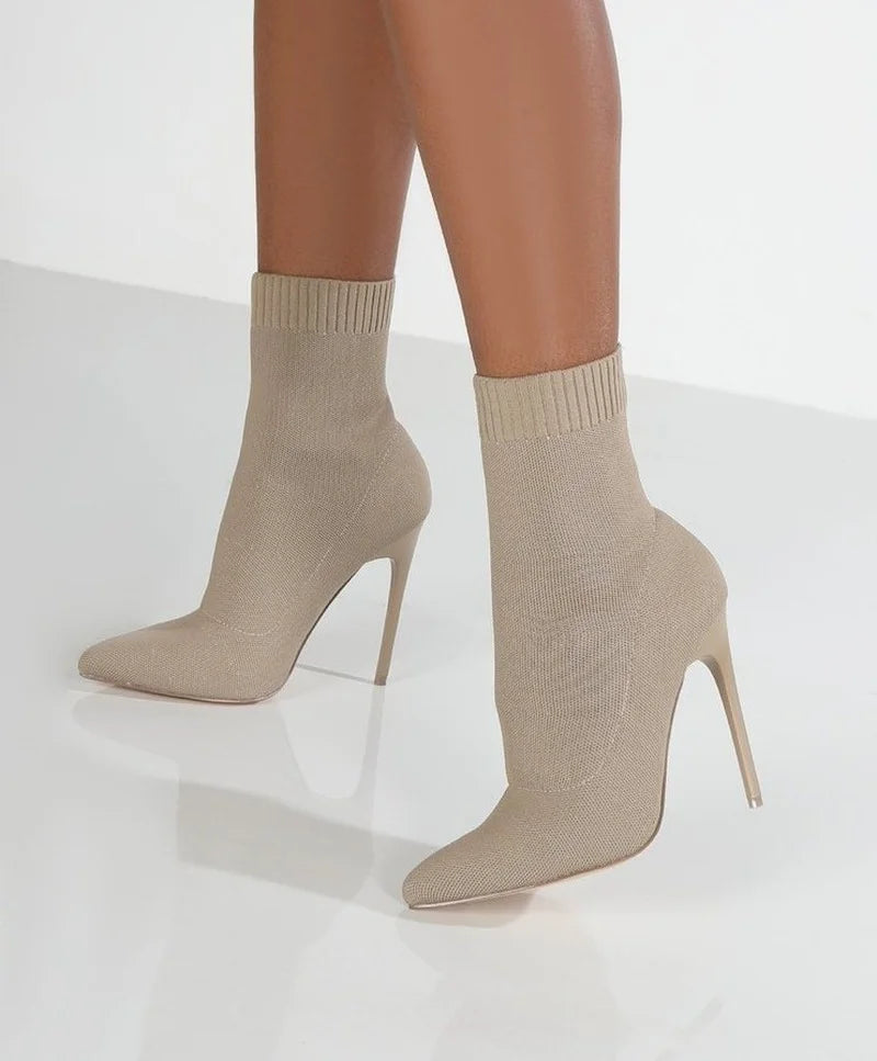 Pointed Toe Knit Sock Boots