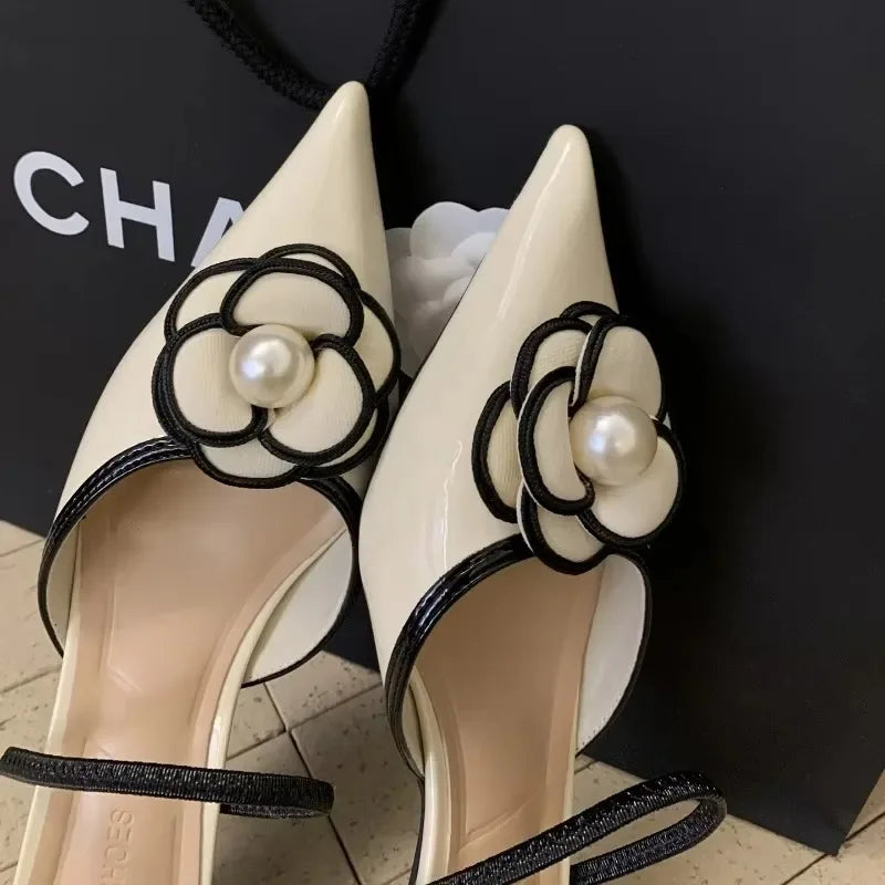 Floral Pearl Pointed Mules