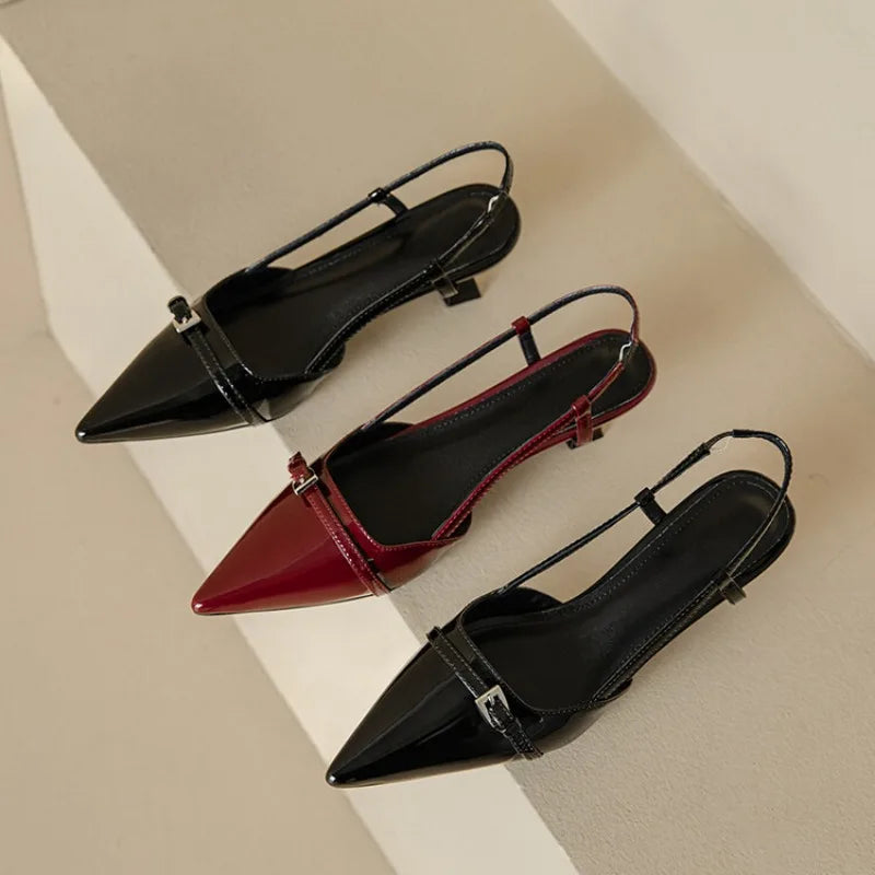 Patent Pointed-Toe Slingback Heels