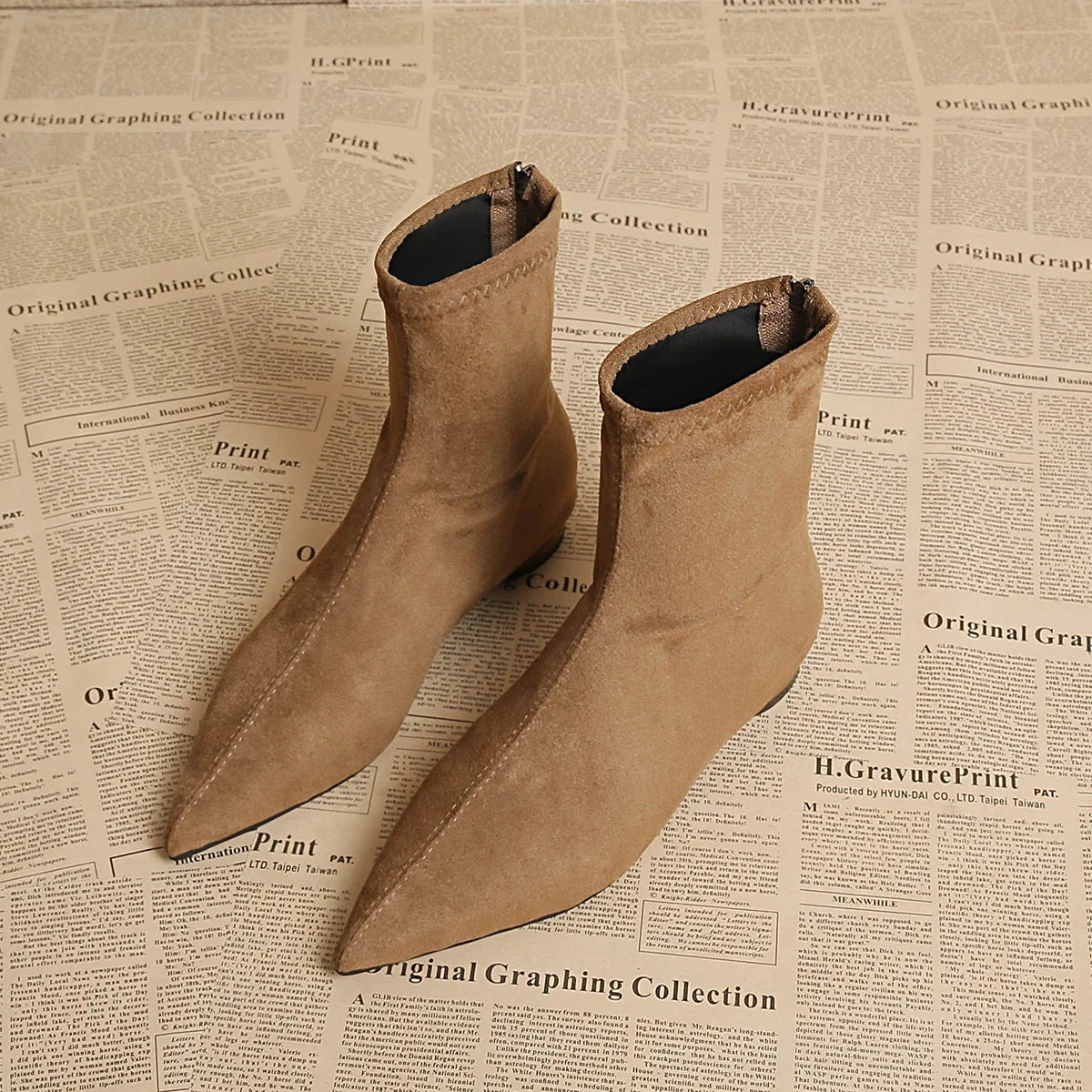 Pointed-Toe Faux Suede Ankle Boots