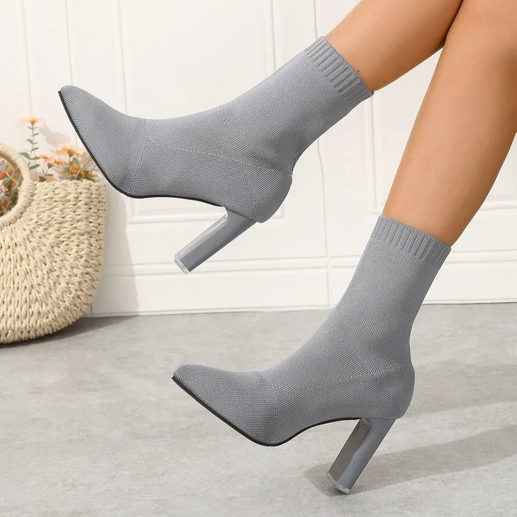 Pointed Toe Sock Ankle Boots