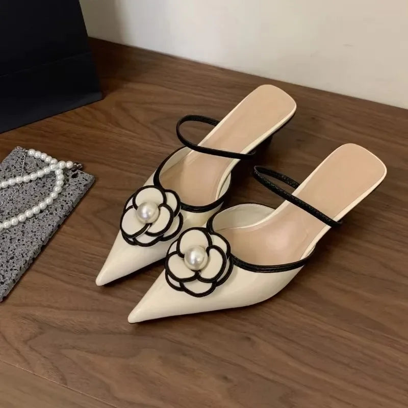 Floral Pearl Pointed Mules