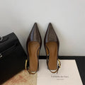 Glossy Pointed-Toe Slingback Heels