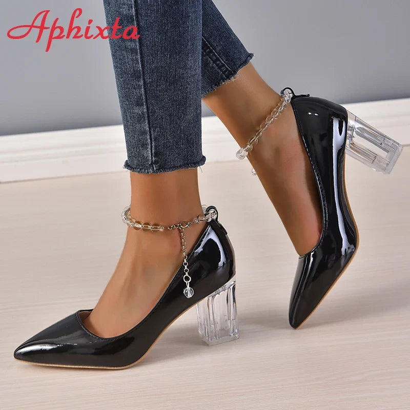 Clear Chain Strap Pointed-Toe Pumps