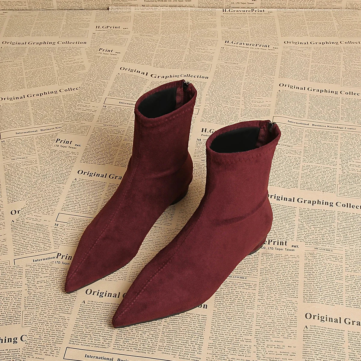 Pointed-Toe Faux Suede Ankle Boots