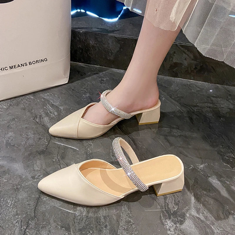 Rhinestone Pointed-Toe Mule Heels