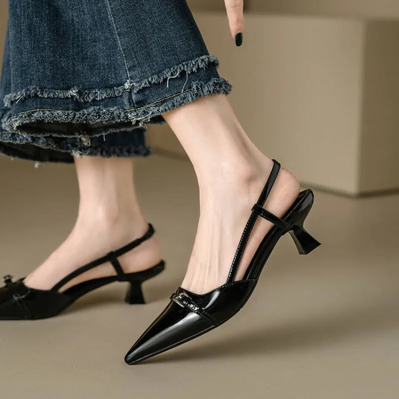 Patent Pointed-Toe Slingback Heels