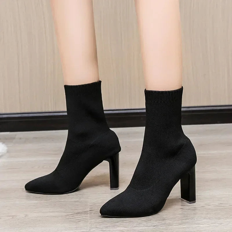 Pointed Toe Sock Ankle Boots