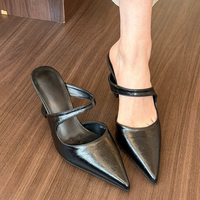 Pointed Toe Instep Strap Mules