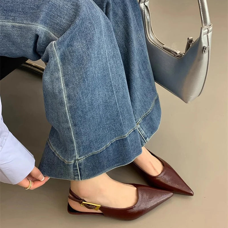 Glossy Pointed-Toe Slingback Heels