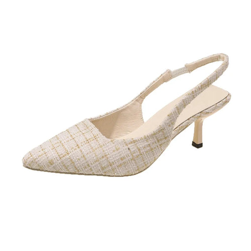Textured Pointed-Toe Slingback Heels
