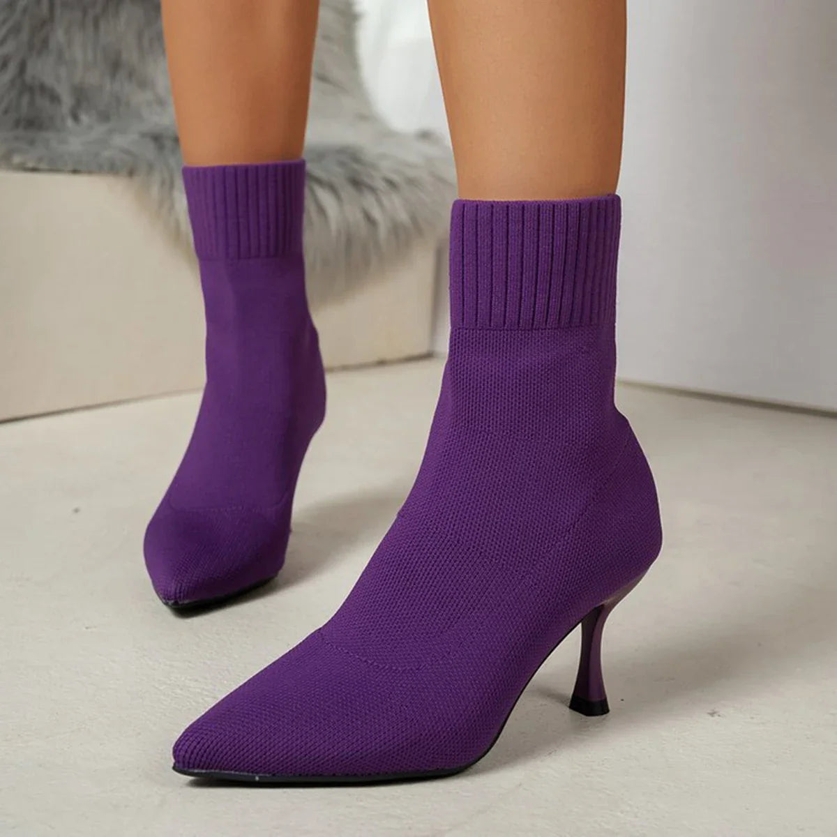 Pointed-Toe Stretch Sock Boots