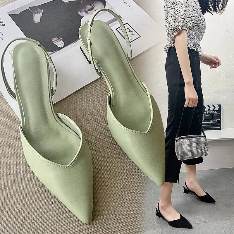 Pointed-Toe Slingback Block-Heel Pumps