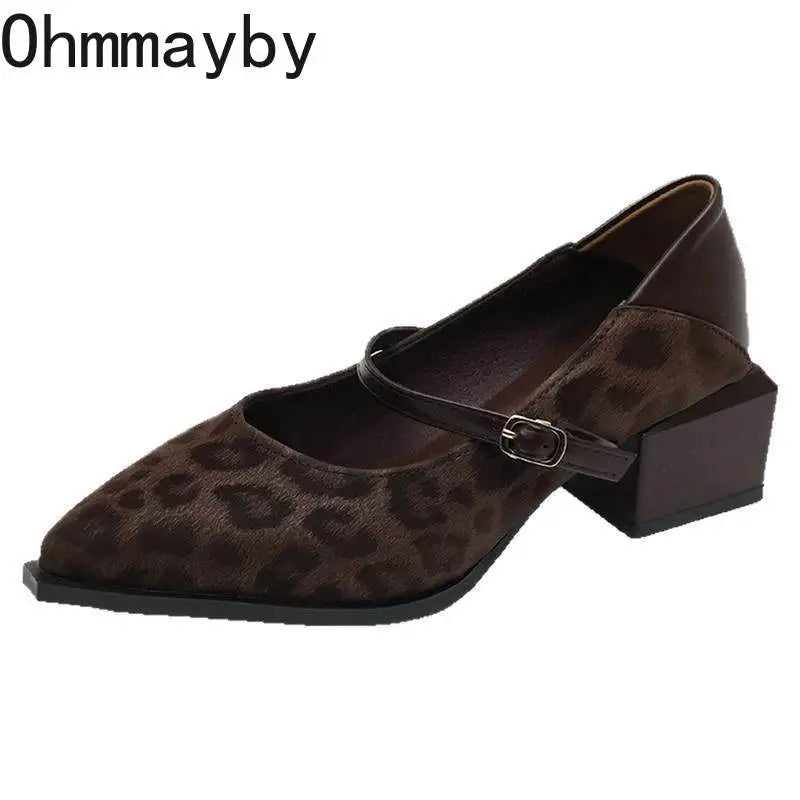Leopard Print Pointed Toe Mary Jane Pumps
