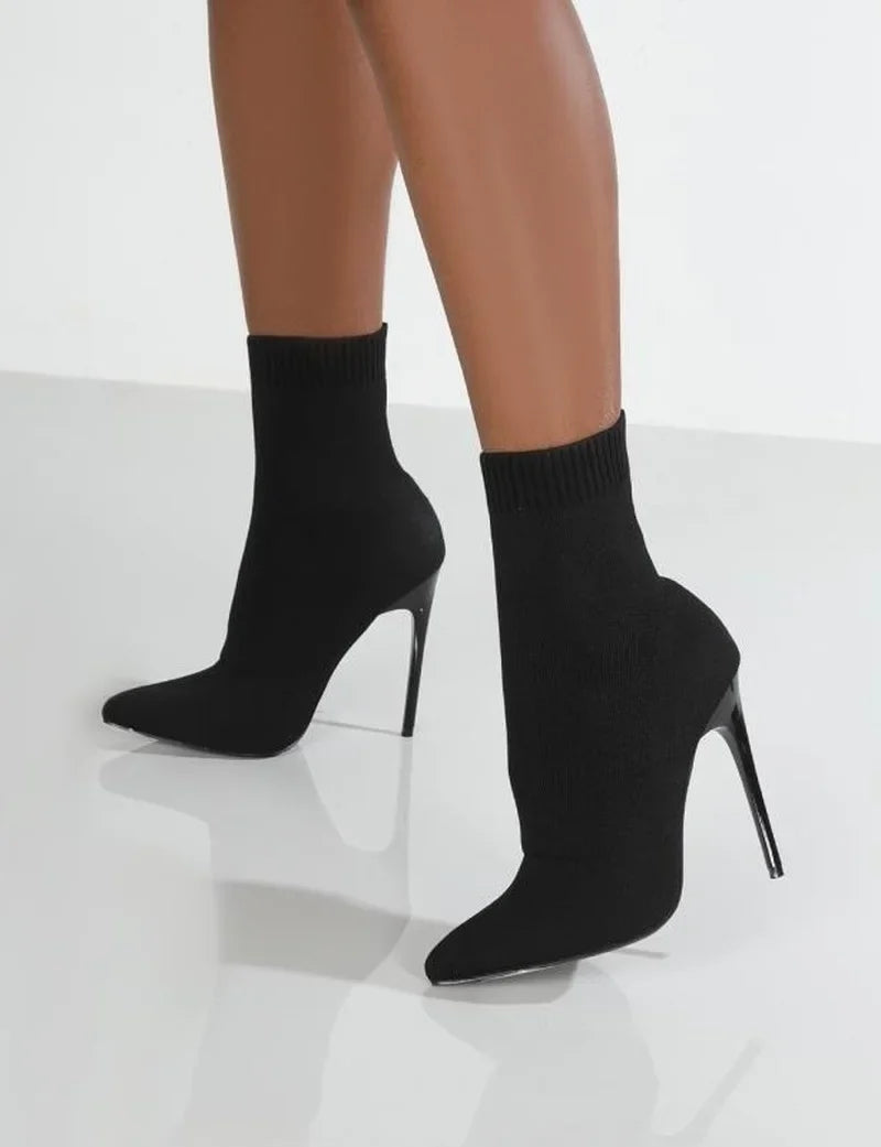 Pointed Toe Knit Sock Boots