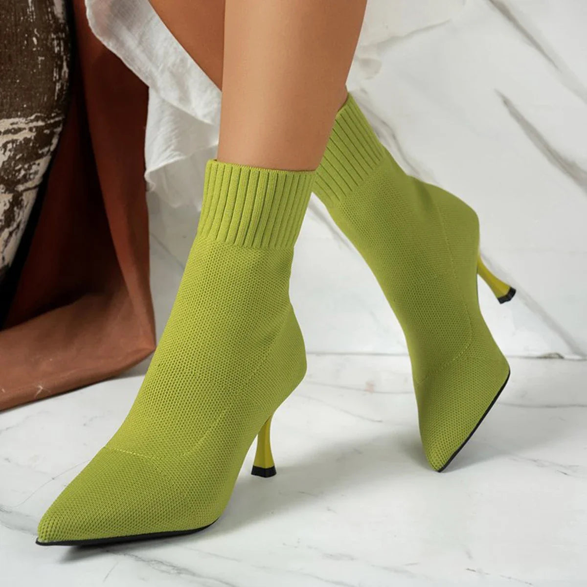 Pointed-Toe Stretch Sock Boots