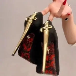 Gold Sword-Embellished Stiletto Pumps