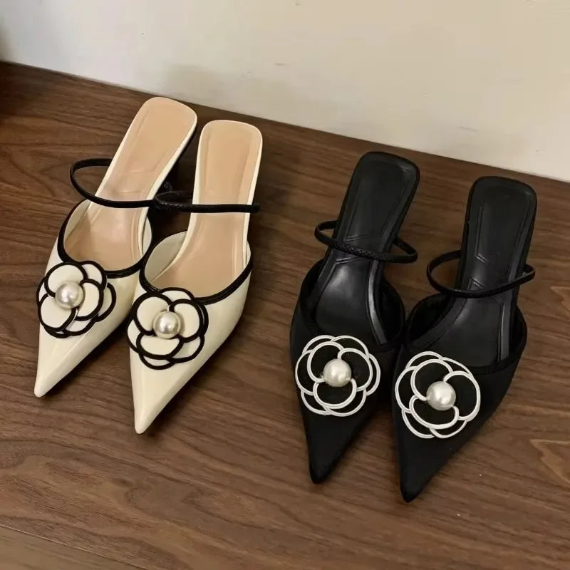 Floral Pearl Pointed Mules