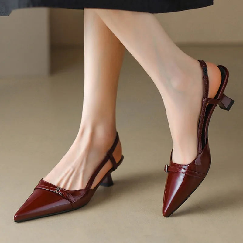 Patent Pointed-Toe Slingback Heels