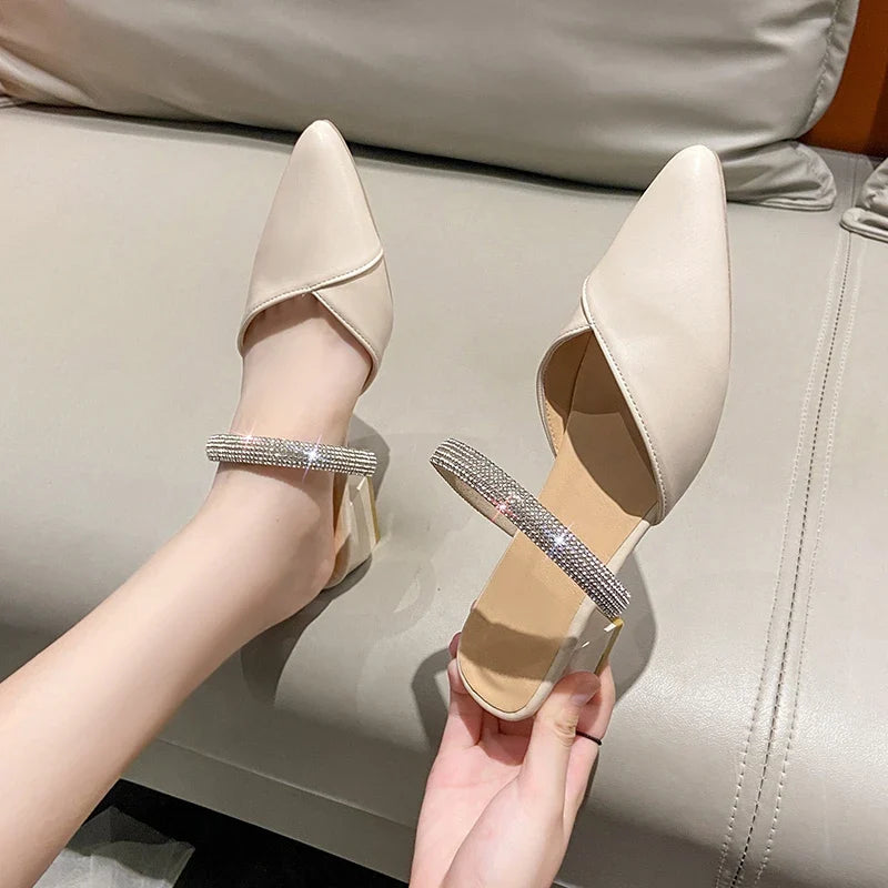 Rhinestone Pointed-Toe Mule Heels