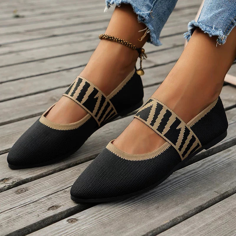 Pointed-Toe Stretch-Strap Ballet Flats