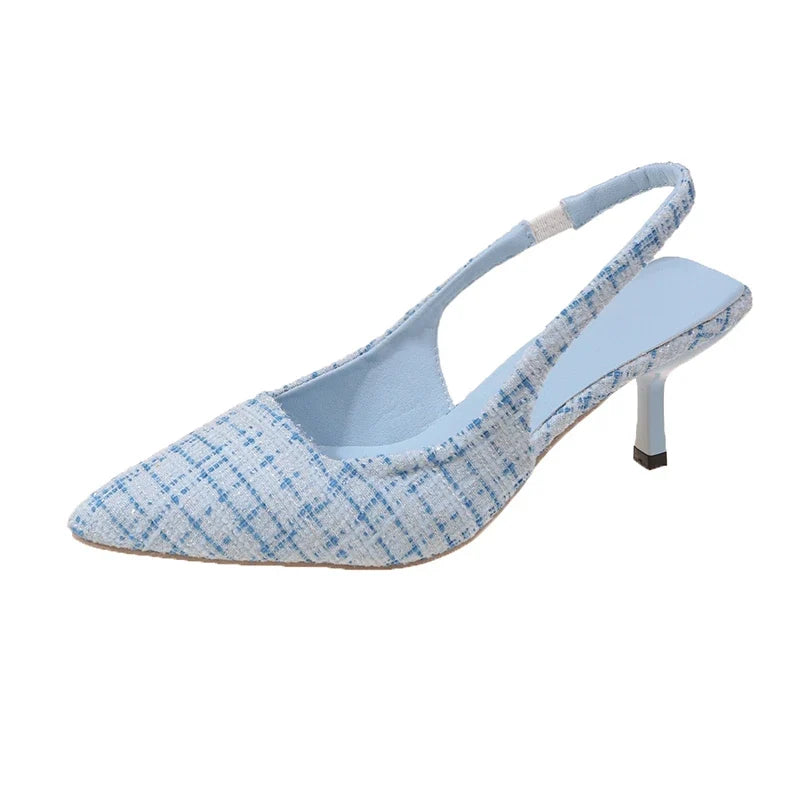 Textured Pointed-Toe Slingback Heels