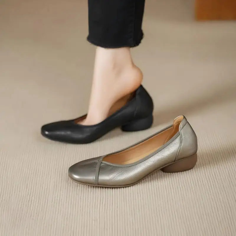 Square Toe Low Block Heel Pumps