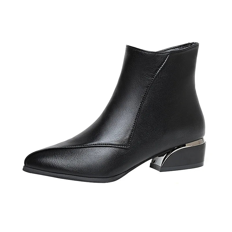 Metallic Heel Pointed-Toe Ankle Boots