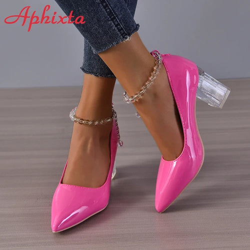 Clear Chain Strap Pointed-Toe Pumps