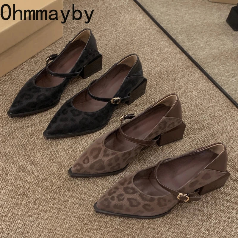 Leopard Print Pointed Toe Mary Jane Pumps